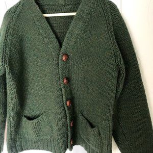 Handknit olive green cardigan wool